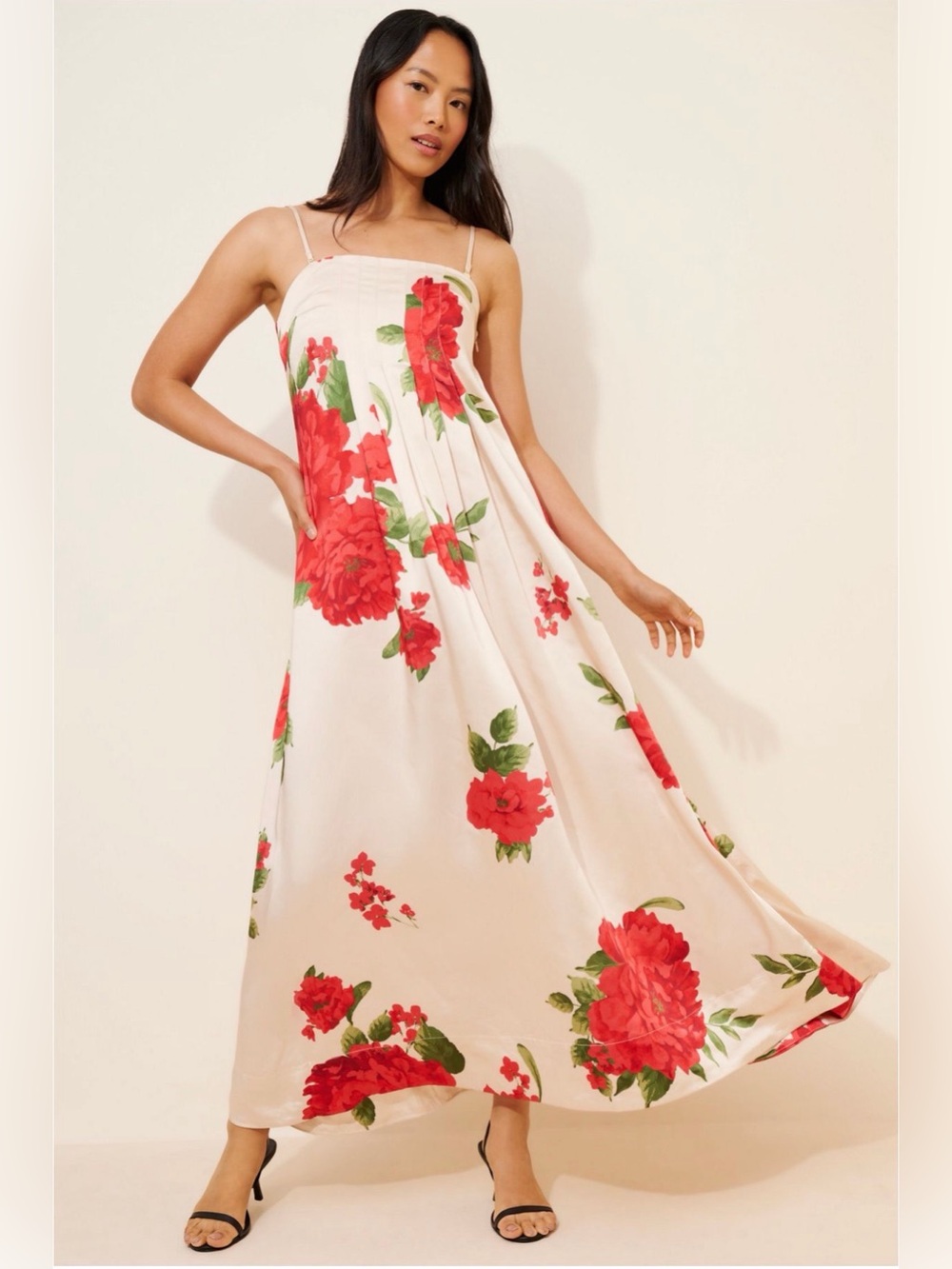 Free People Botanical Maxi Dress Floral Red Beige Sundress Medium